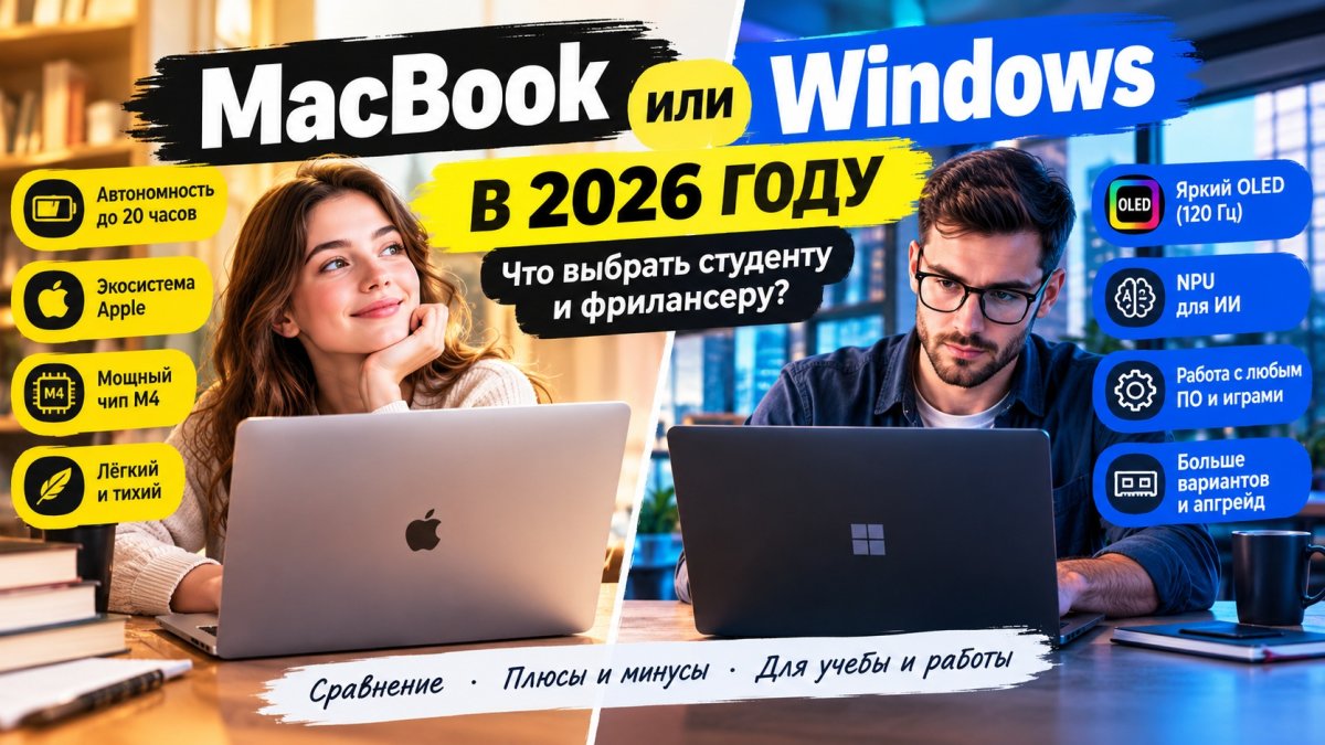 MacBook Air или Windows-ноутбук: что выбрать студенту или фрилансеру в 2026 году?